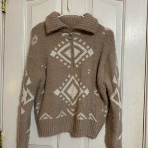 Jessica Simpson Women’s Sweater Grayish Light Brown Half Zip Bohemian